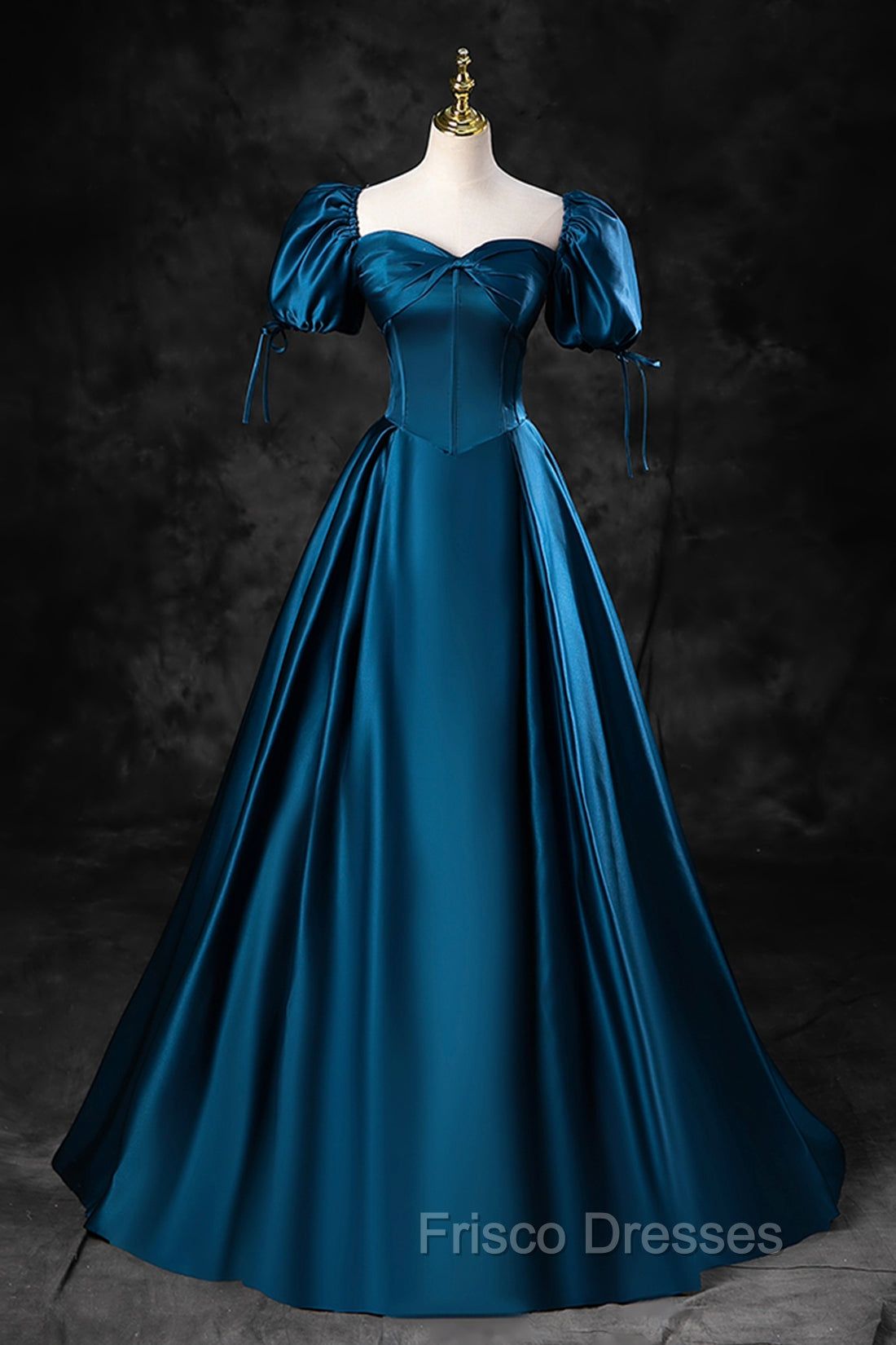 Blue Off the Shoulder Satin Floor Length Formal Prom Dress with Corset, Blue Evening Party Dress