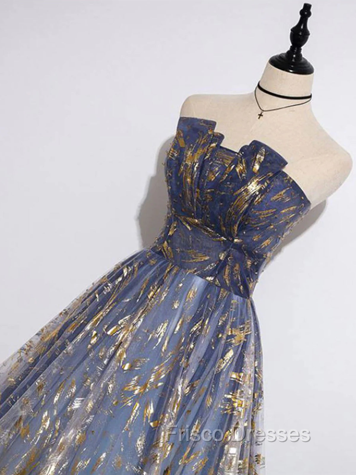 Blue Ombre Long Lace Formal Prom Dress, Blue Long Lace Tulle Formal Evening Dress