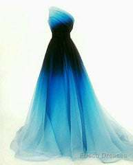 Blue Ombre One Shoulder Ruched Prom Dress
