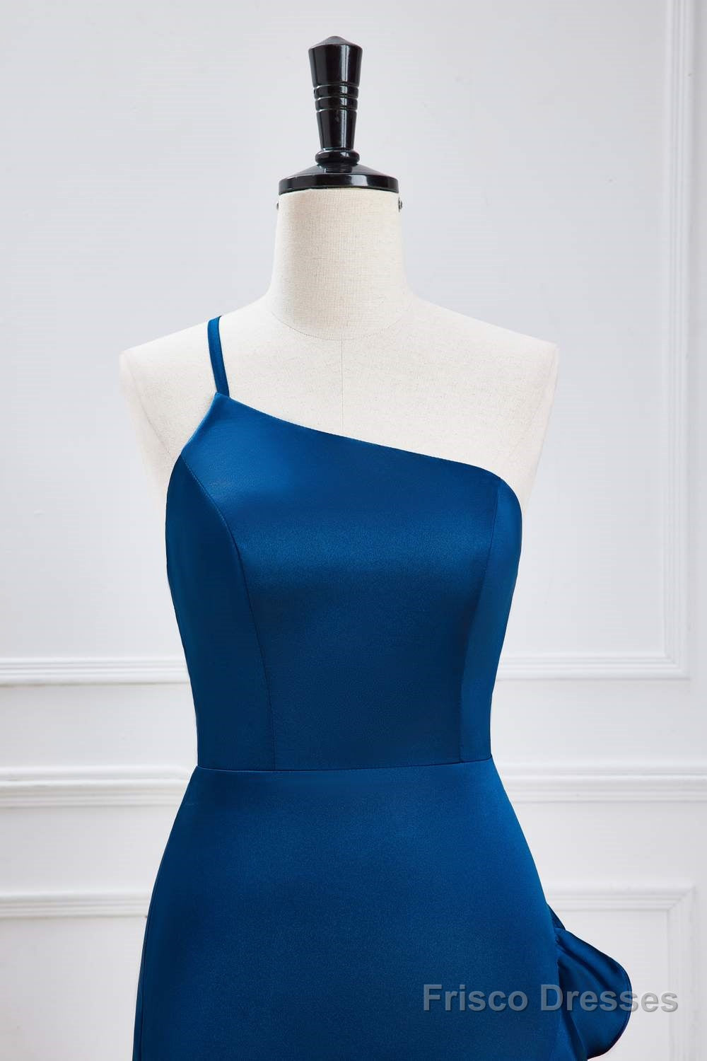 Blue One Shoulder Ruffle Satin Mermaid Maxi Dress Secondary image