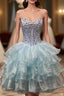 Blue Organza Crystal Homecoming Dress