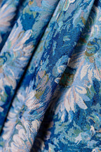 Blue Printed Long A-Line Formal Prom Dress, Blue Off the Shoulder Formal Evening Dress