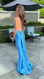 Blue Prom Dress, Mermaid Prom Dresses Open Back Evening Dress