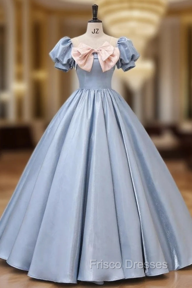 Blue Puff Sleeve Pink Bow Quinceanera Dress Main image
