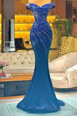 Blue Robe De Soiree Mermaid Off The Shoulder Beaded Crystals Long Prom Dresses Prom Gown Evening Dresses