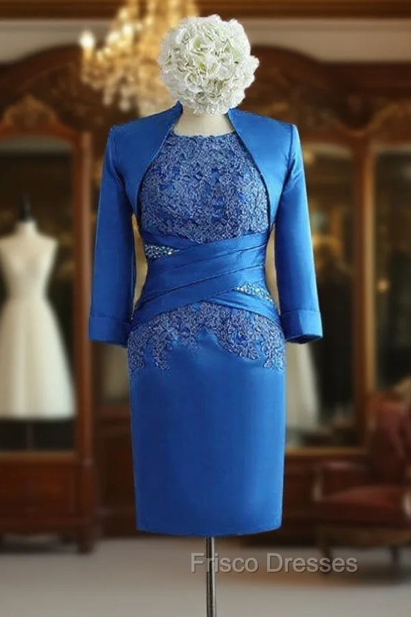 Blue Satin Appliques Lace Beading Knee-Length Mother of the Bride Dress Main image