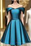 Blue Satin Cute Knee Length Short Formal Prom Dress Homecoming Dress, Off Shoulder Formal Dress
