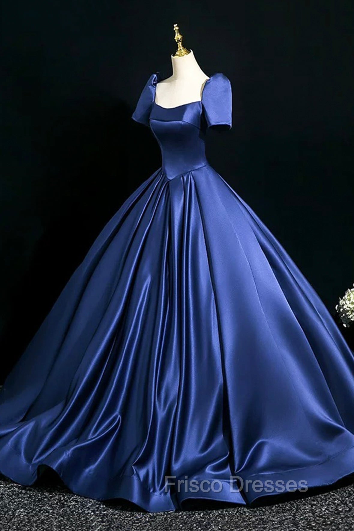 Blue Satin Floor Length Formal Dress, Elegant Off The Shoulder Evening Party Dress Secondary image