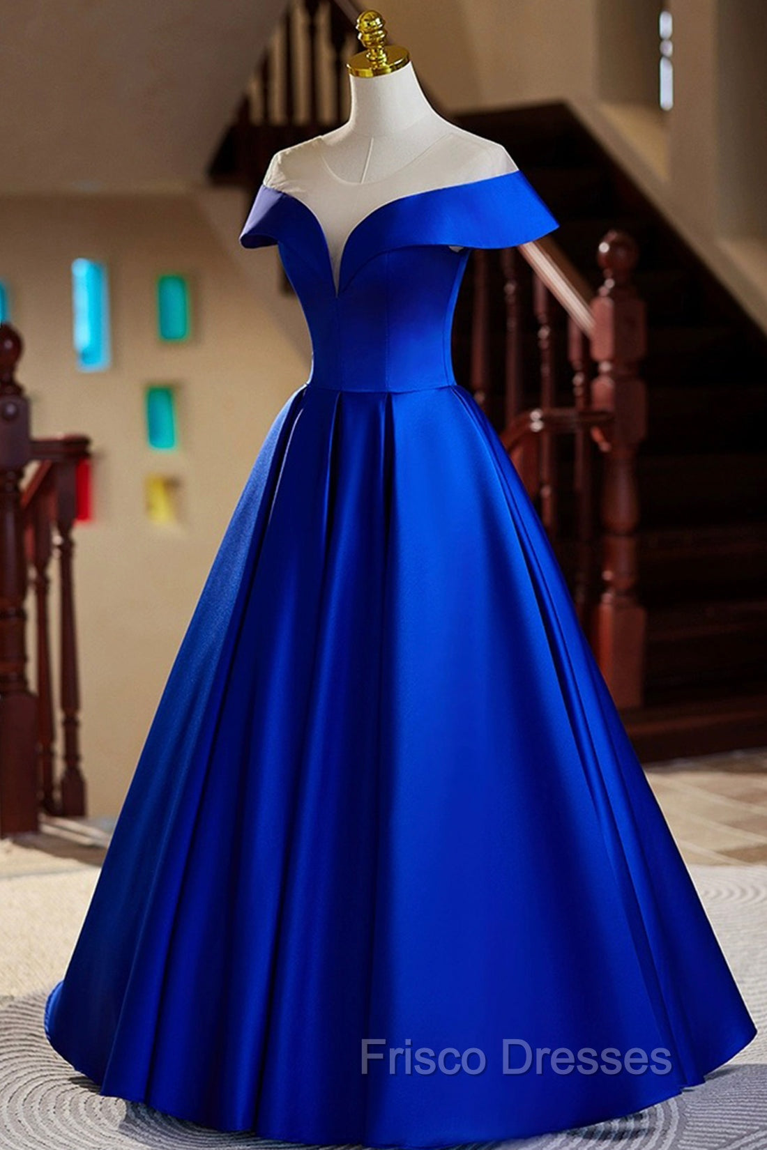 Blue Satin Floor Length Formal Prom Dress, Elegant A-Line Evening Party Dress