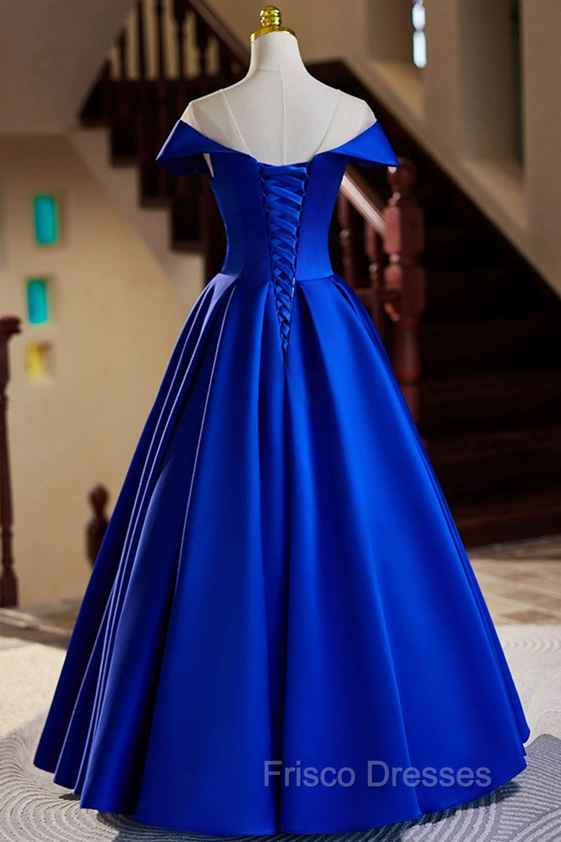 Blue Satin Floor Length Formal Prom Dress, Elegant A-Line Evening Party Dress