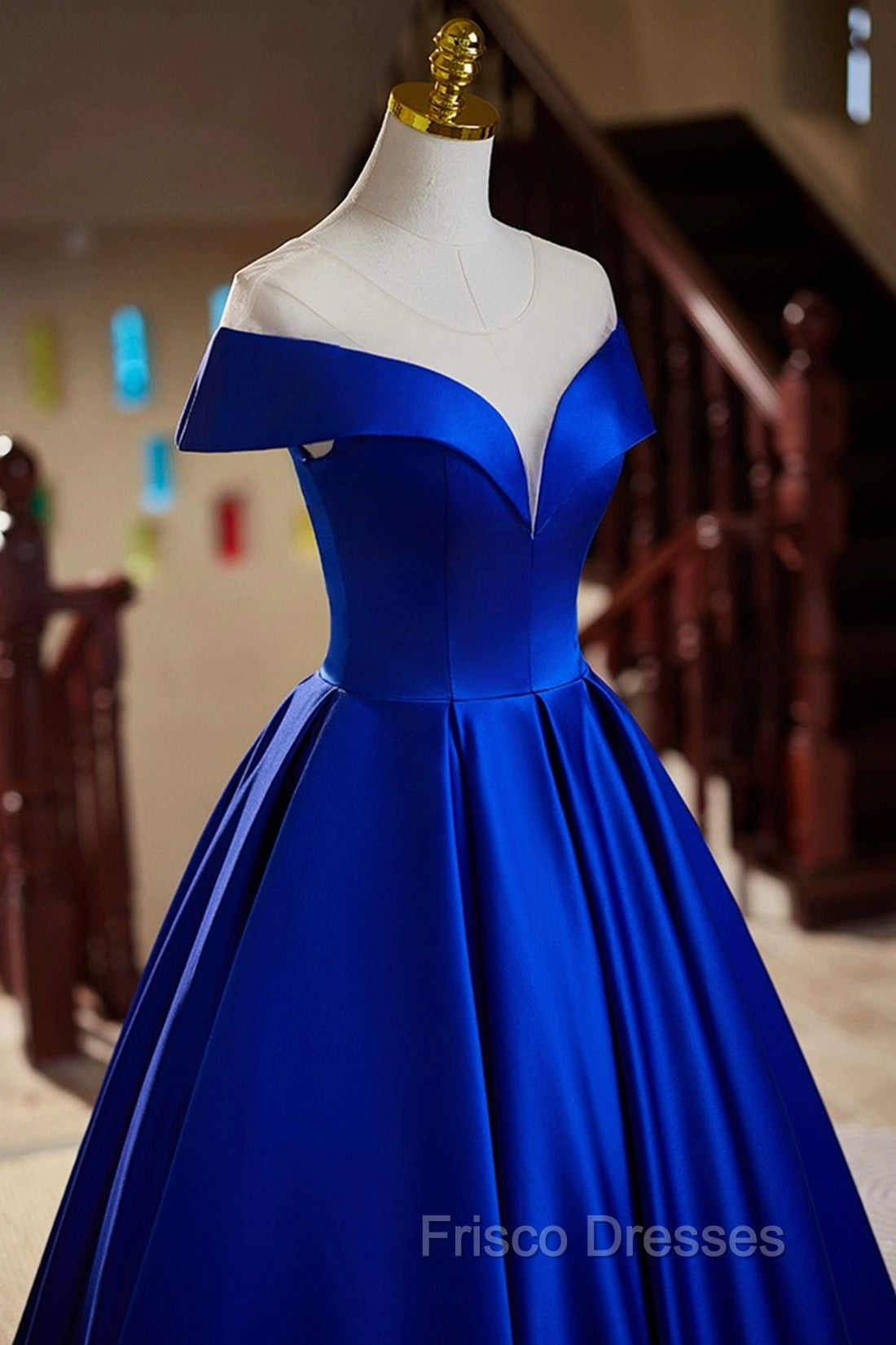 Blue Satin Floor Length Formal Prom Dress, Elegant A-Line Evening Party Dress