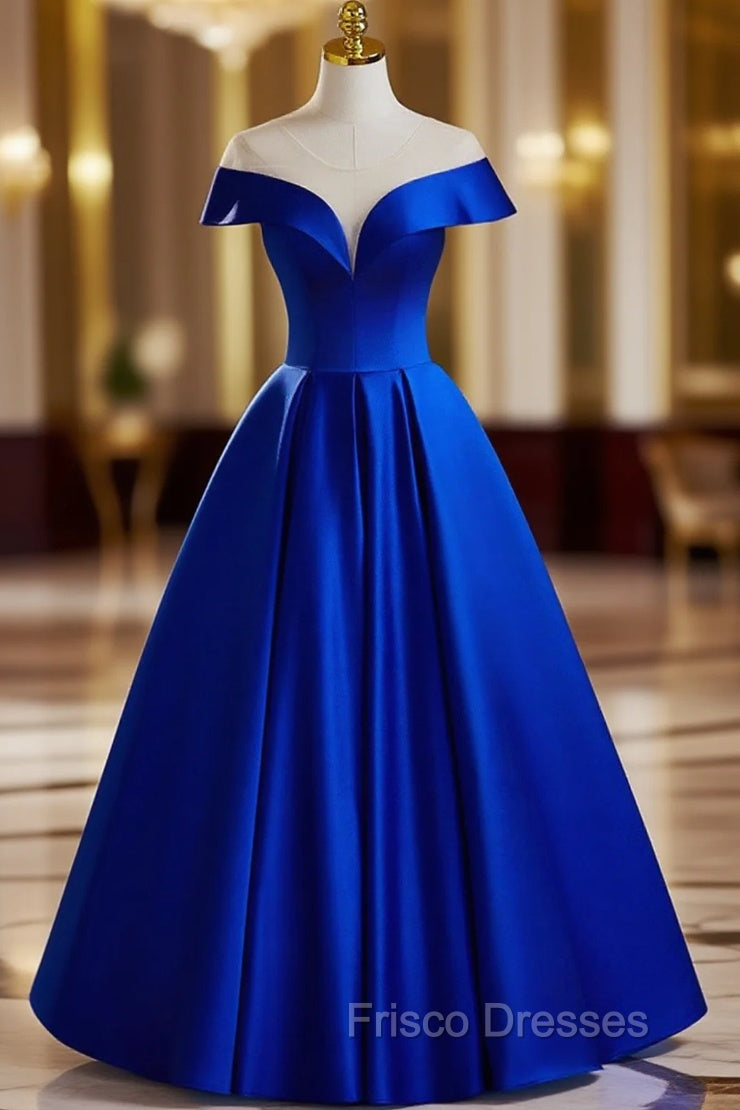 Blue Satin Floor Length Formal Prom Dress, Elegant A-Line Evening Party Dress Main image