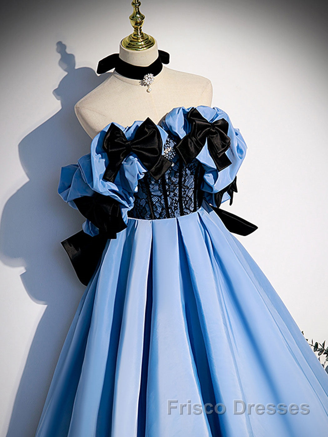 Blue satin lace long Formal Prom Dresses blue satin evening Dresses