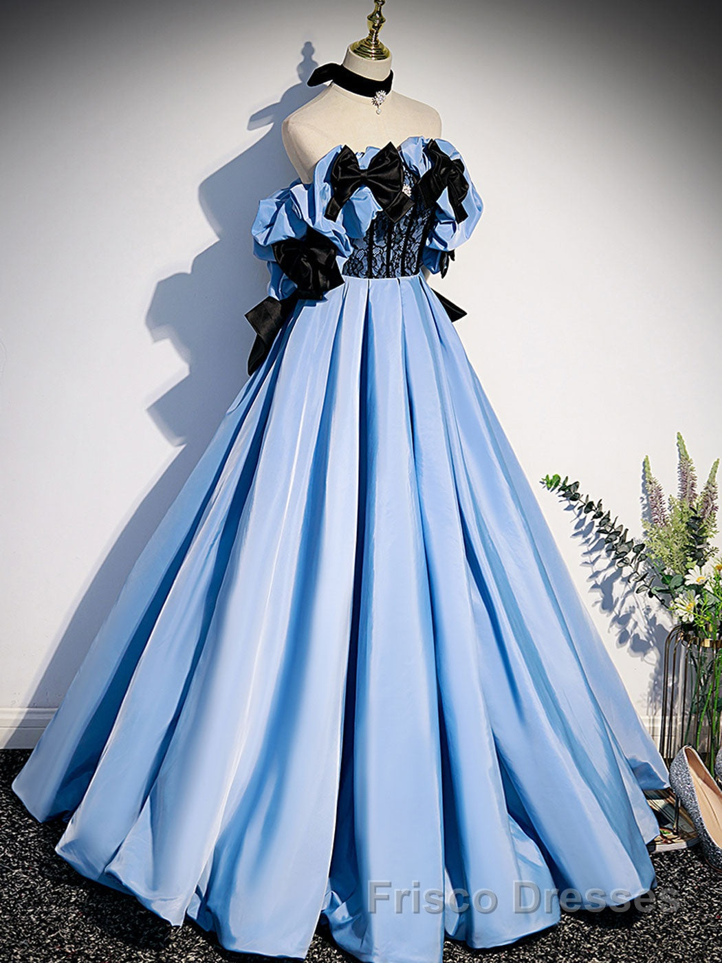 Blue satin lace long Formal Prom Dresses blue satin evening Dresses