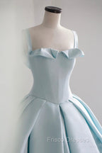 Blue Satin Long A-Line Formal Dress, Blue Formal Prom Evening Dress
