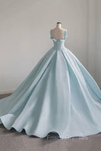 Blue Satin Long A-Line Formal Dress, Blue Formal Prom Evening Dress