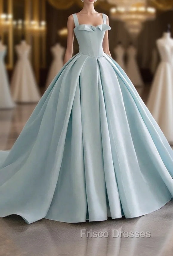Blue Satin Long A-Line Formal Dress, Blue Formal Prom Evening Dress