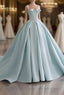 Blue Satin Long A-Line Formal Dress, Blue Formal Prom Evening Dress