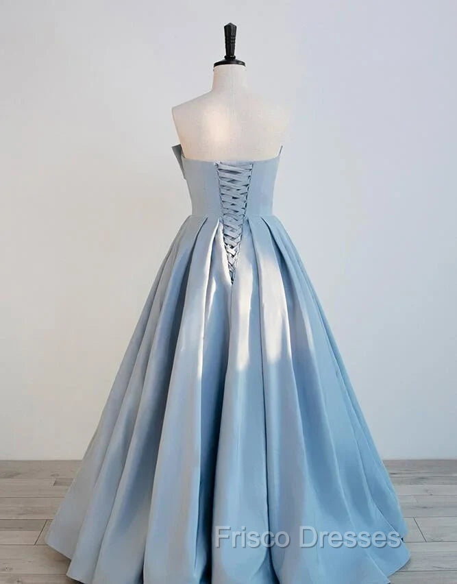 Blue Satin Long A-line Party Dress Formal Prom Dress Blue Floor Length Evening Dress Formal Prom Dress shops Secondary image