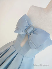 Blue Satin Long A-line Party Dress Prom Dress Blue Floor Length Evening Dress prom dresses shops