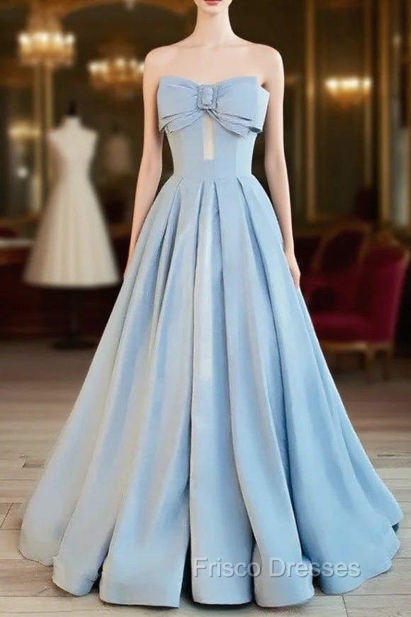 Blue Satin Long A-line Party Dress Formal Prom Dress Blue Floor Length Evening Dress Formal Prom Dress shops Main image