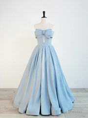 Blue Satin Long A-line Party Dress Prom Dress Blue Floor Length Evening Dress prom dresses shops