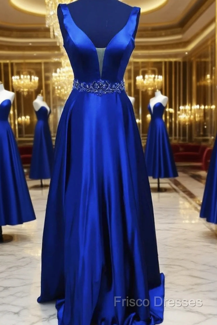 Blue Satin Long A Line Formal Prom Dress Formal Dress Main image