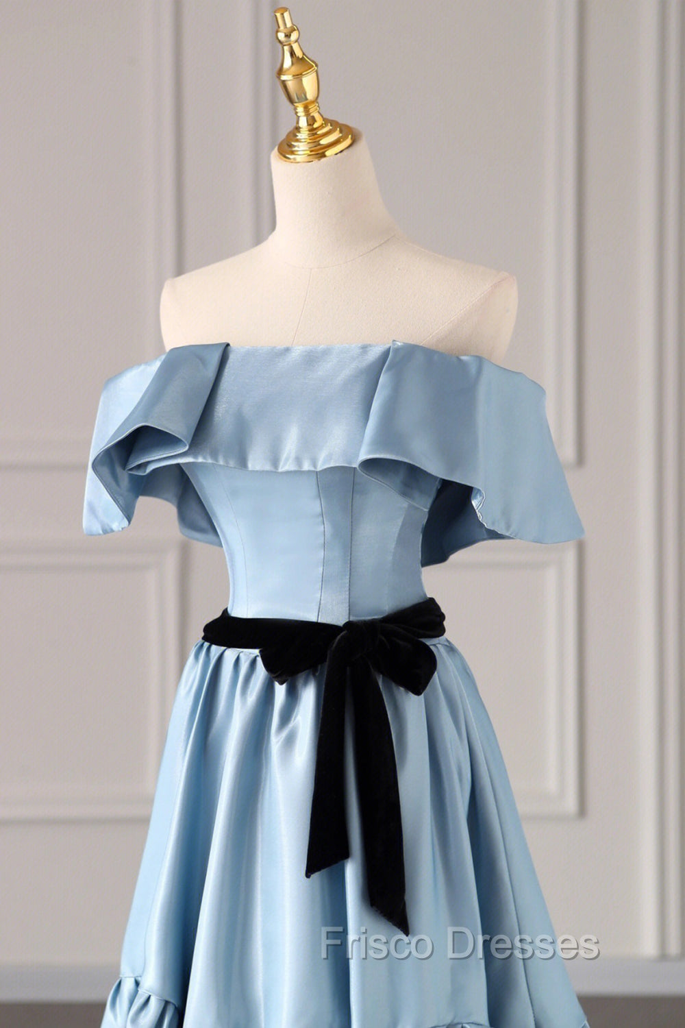 Blue Satin Long Formal Dress, Simple A-Line Strapless Formal Prom Dress