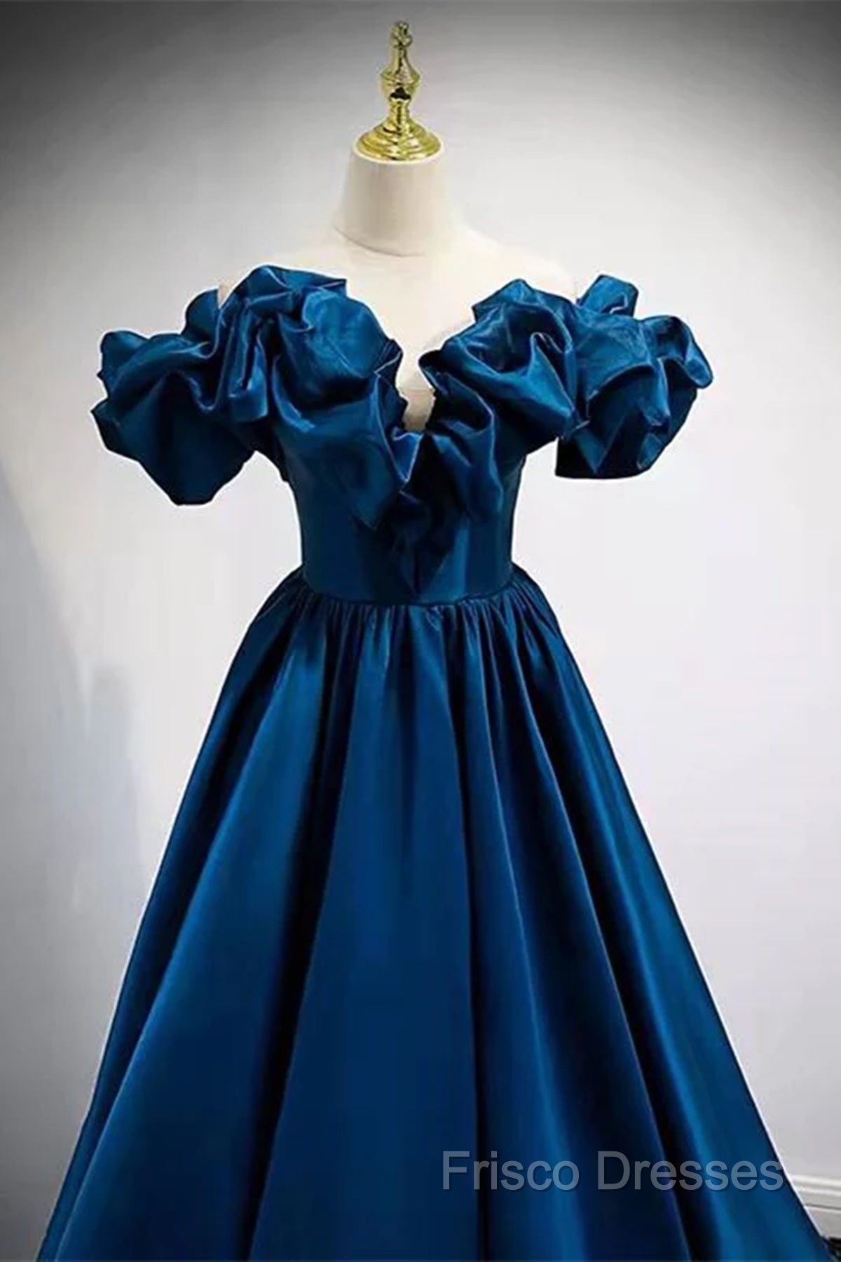 Blue Satin Long Off Shoulder A-Line Formal Prom Dress, Blue Sweetheart Formal Dress Secondary image