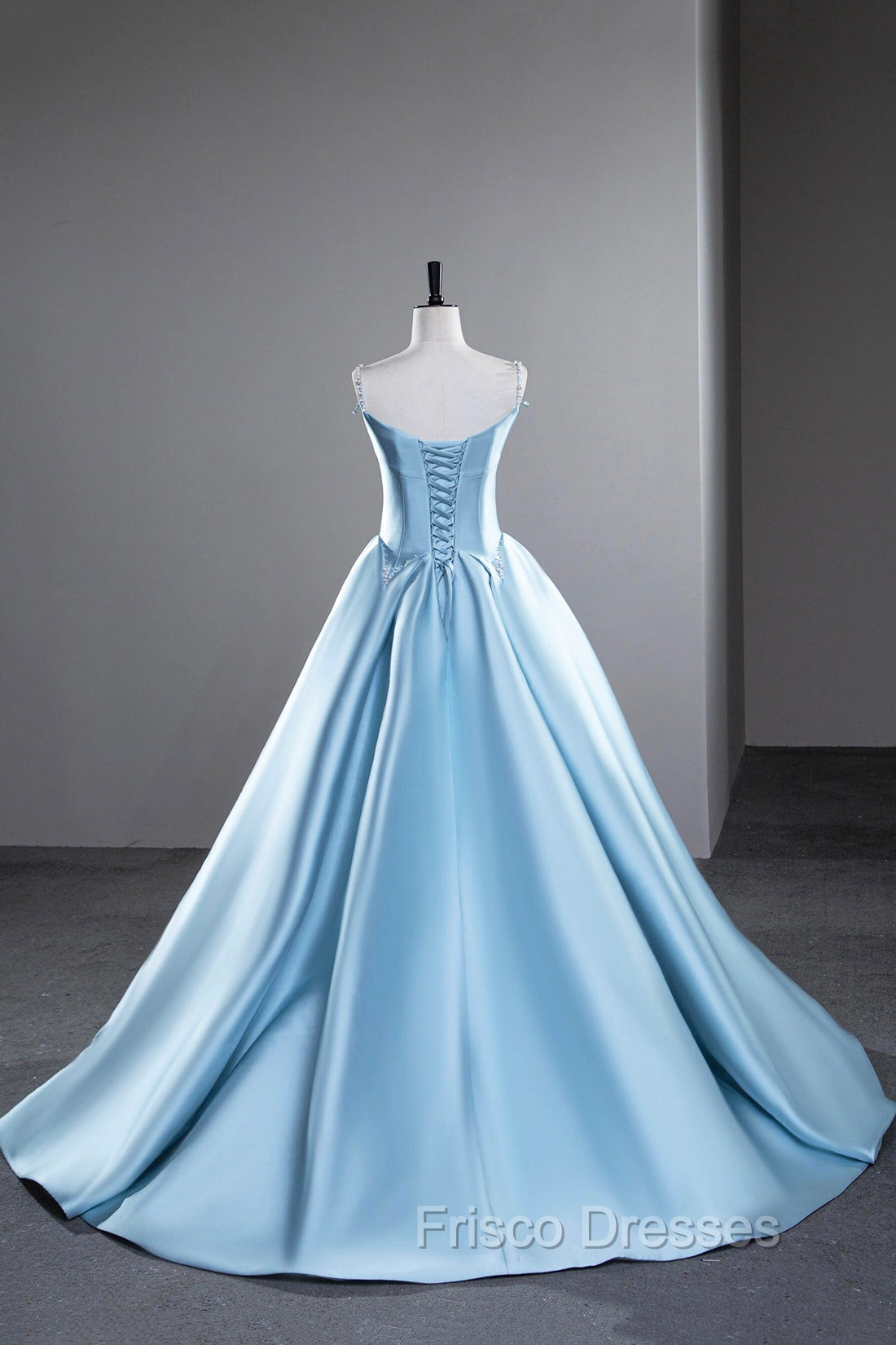 Blue Satin Long Formal Prom Dress, A-Line Spaghetti Strap Evening Party Dress