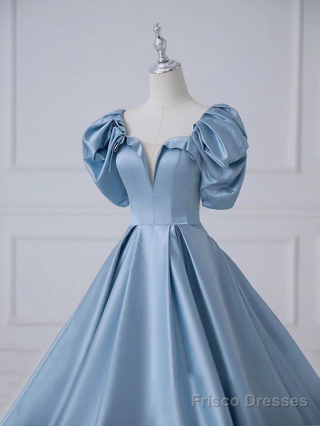 Blue Satin Long Prom Dress, Beautiful A-Line Short Sleeve Evening Party Dress Secondary image