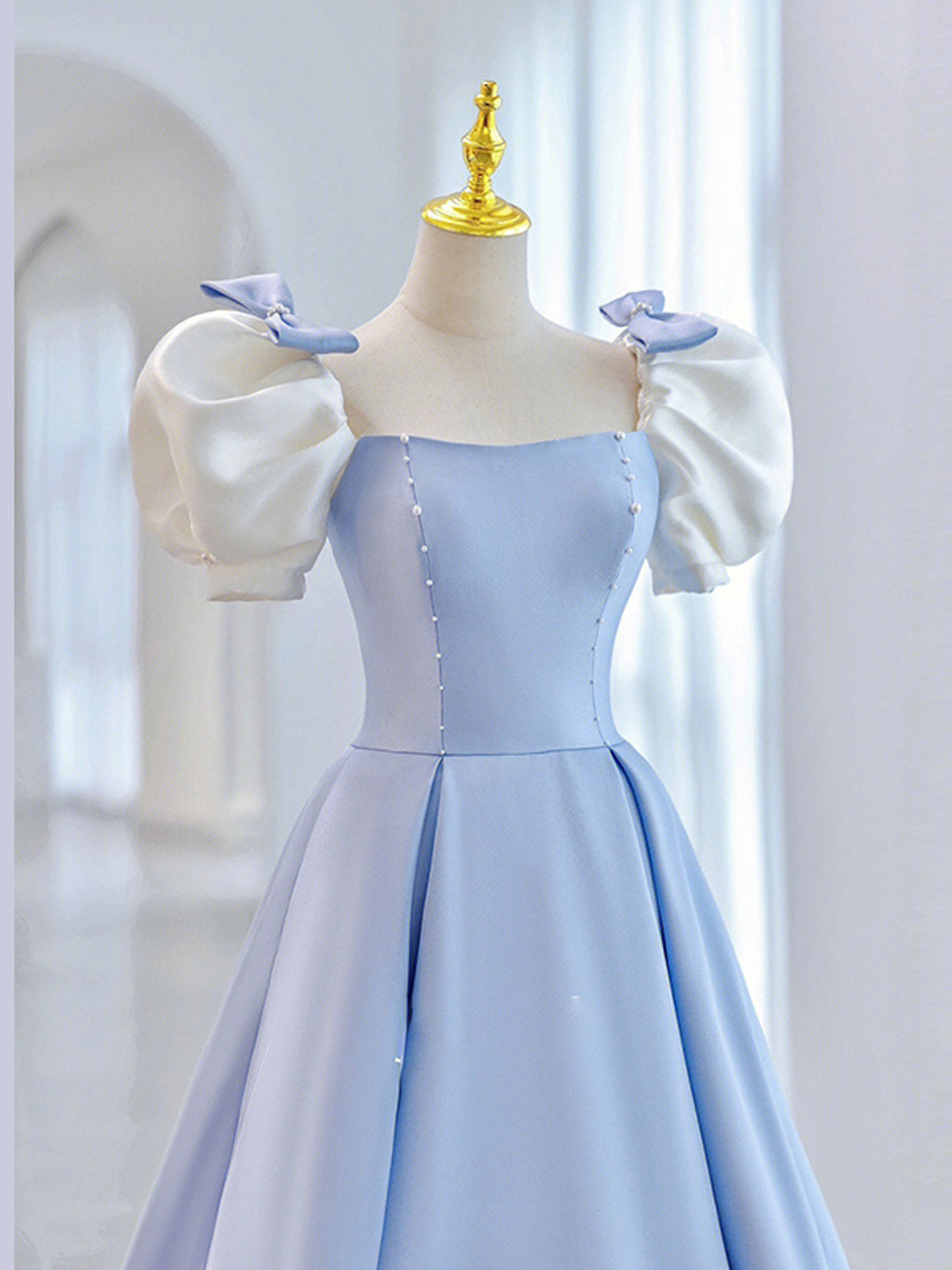 Blue Satin Long Prom Dress, Blue Formal Evening Dresses Secondary image