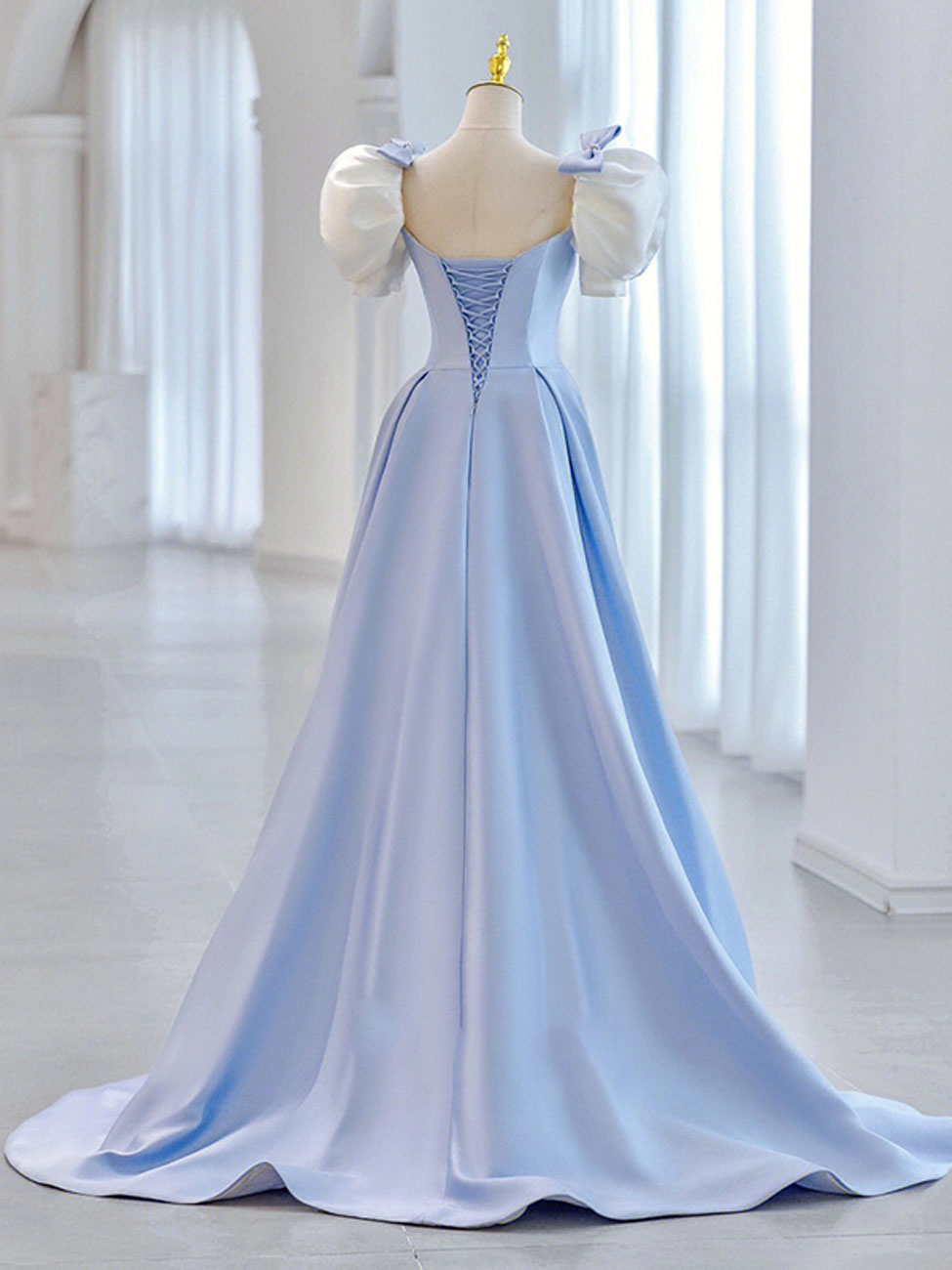 Blue Satin Long Prom Dress, Blue Formal Evening Dresses