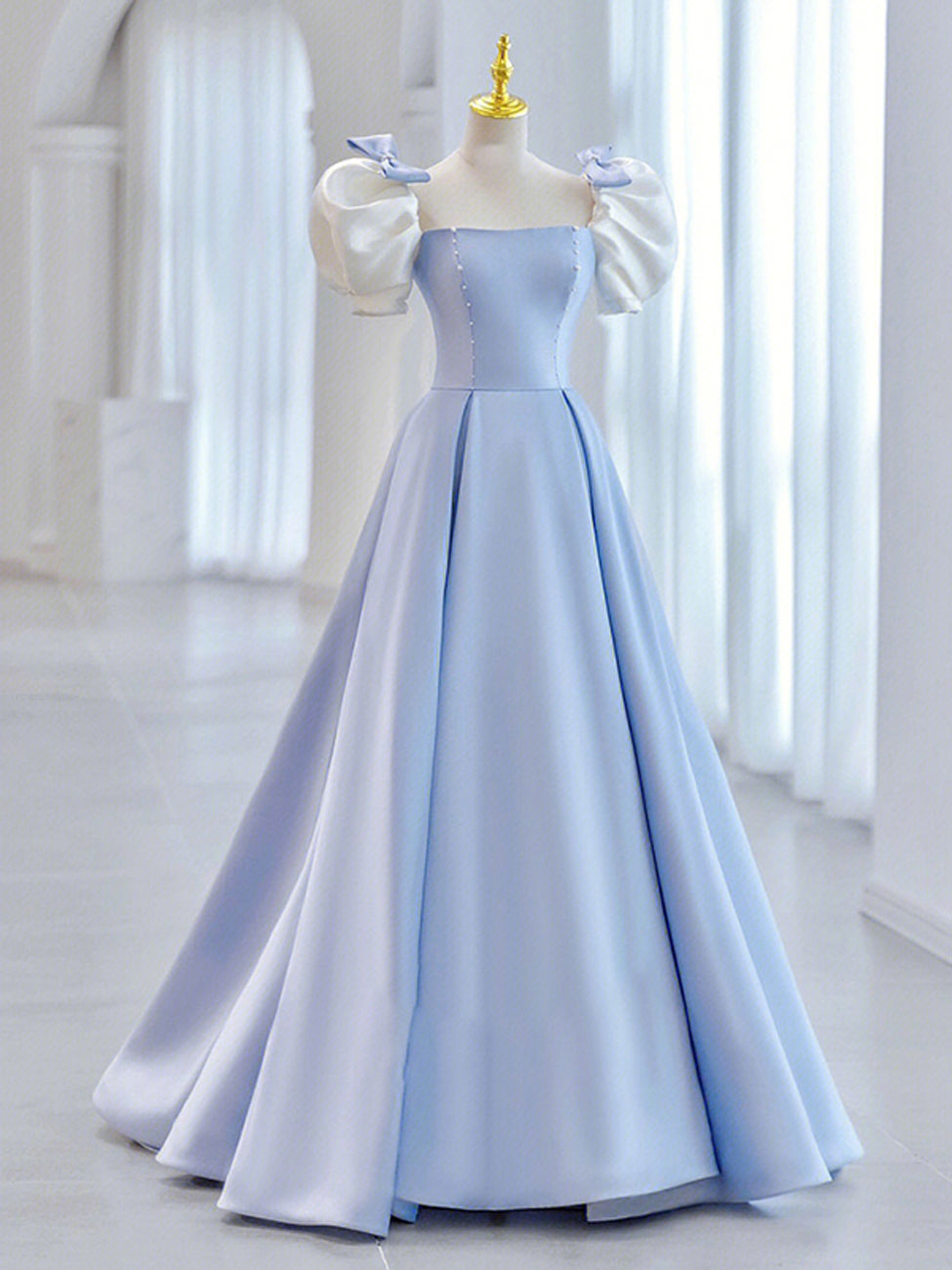Blue Satin Long Prom Dress, Blue Formal Evening Dresses Main image