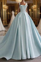 Blue Satin Long Formal Prom Dresses, Blue Satin Formal Dresses