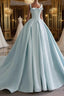 Blue Satin Long Formal Prom Dresses, Blue Satin Formal Dresses