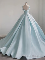 Blue Satin Long Formal Prom Dresses, Blue Satin Formal Dresses