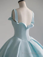 Blue Satin Long Formal Prom Dresses, Blue Satin Formal Dresses