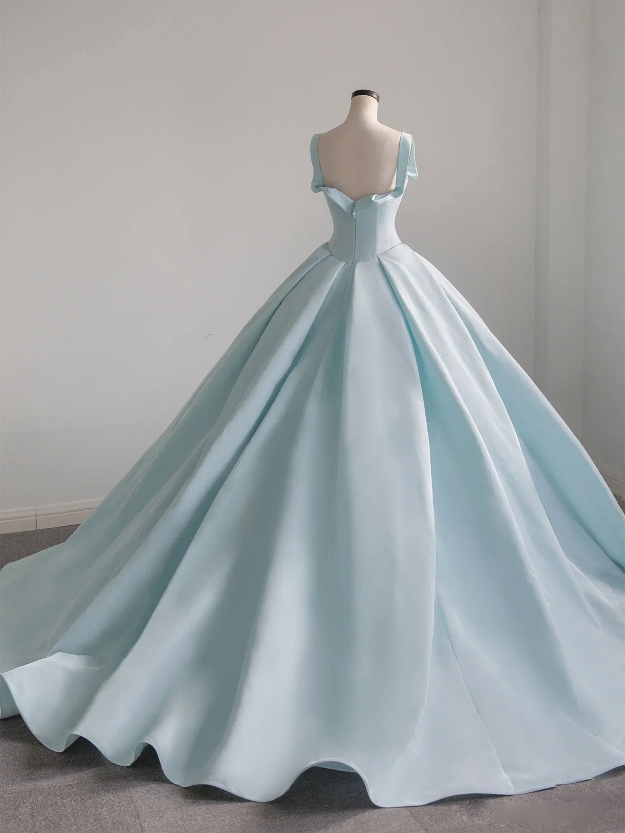Blue Satin Long Prom Dress, Blue Sweet 16 Dress