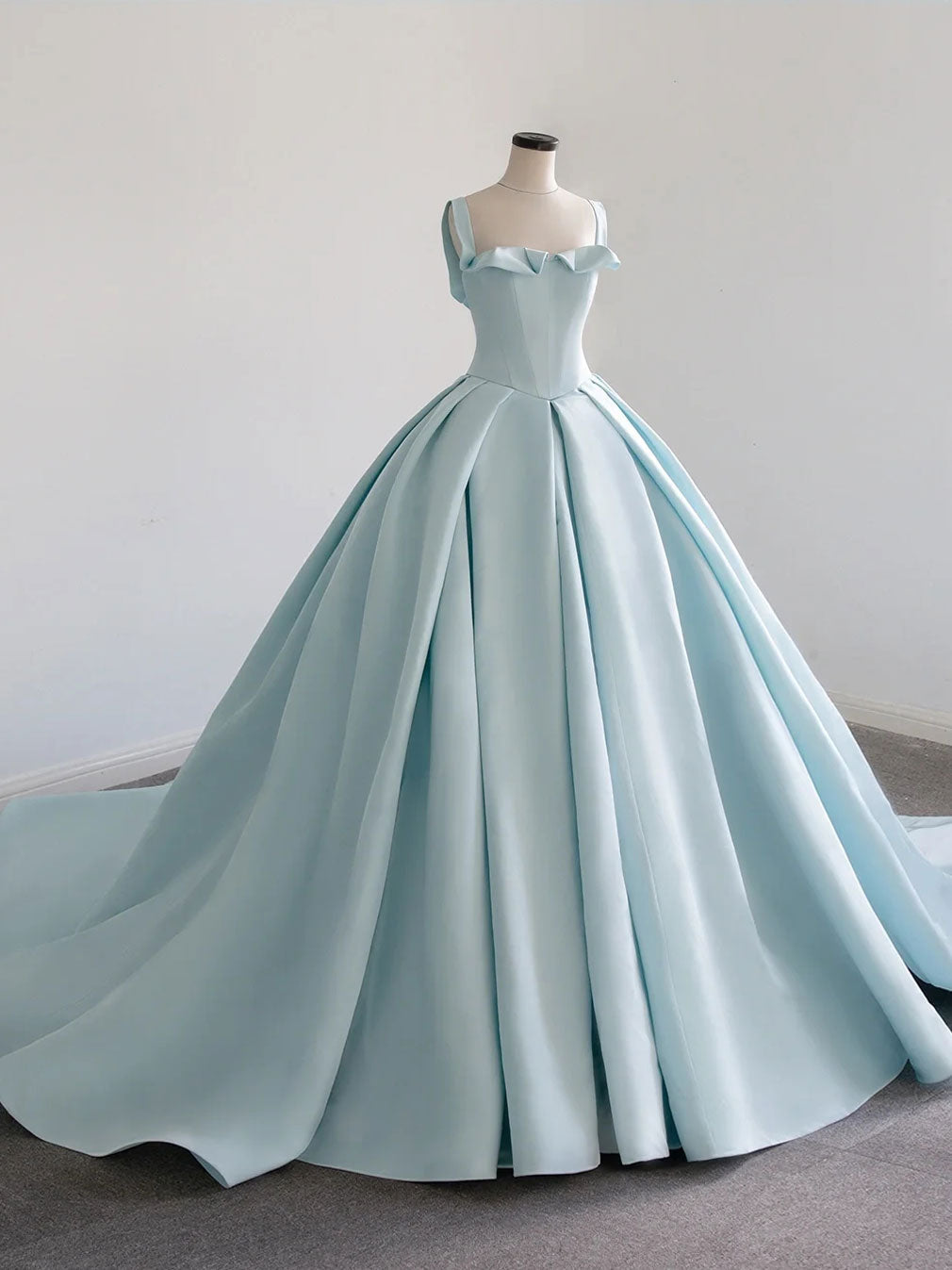 Blue Satin Long Prom Dress, Blue Sweet 16 Dress