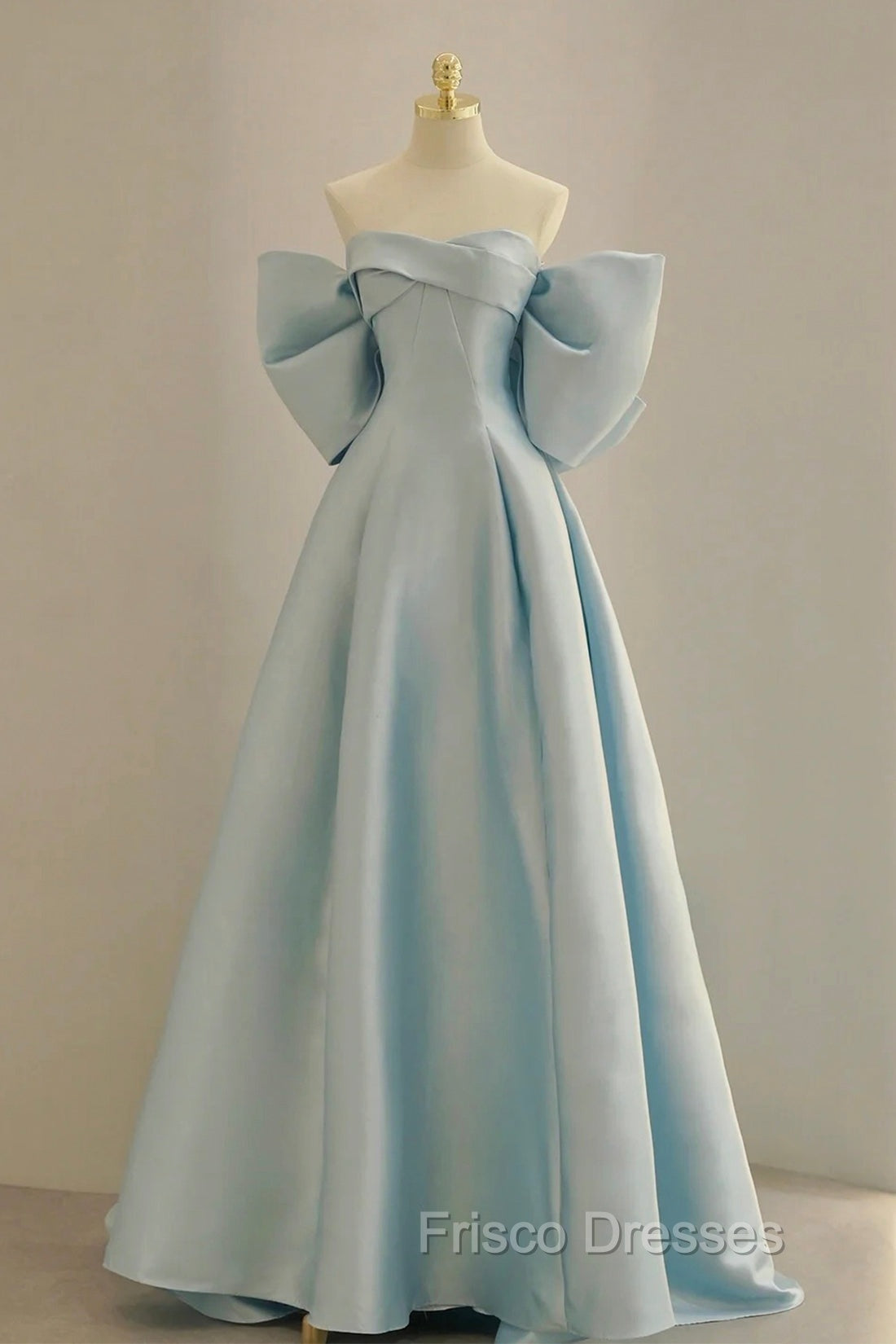 Blue Satin Long Formal Prom Dress with Big Bow, Blue A-Line Evening Party Dress Secondary image