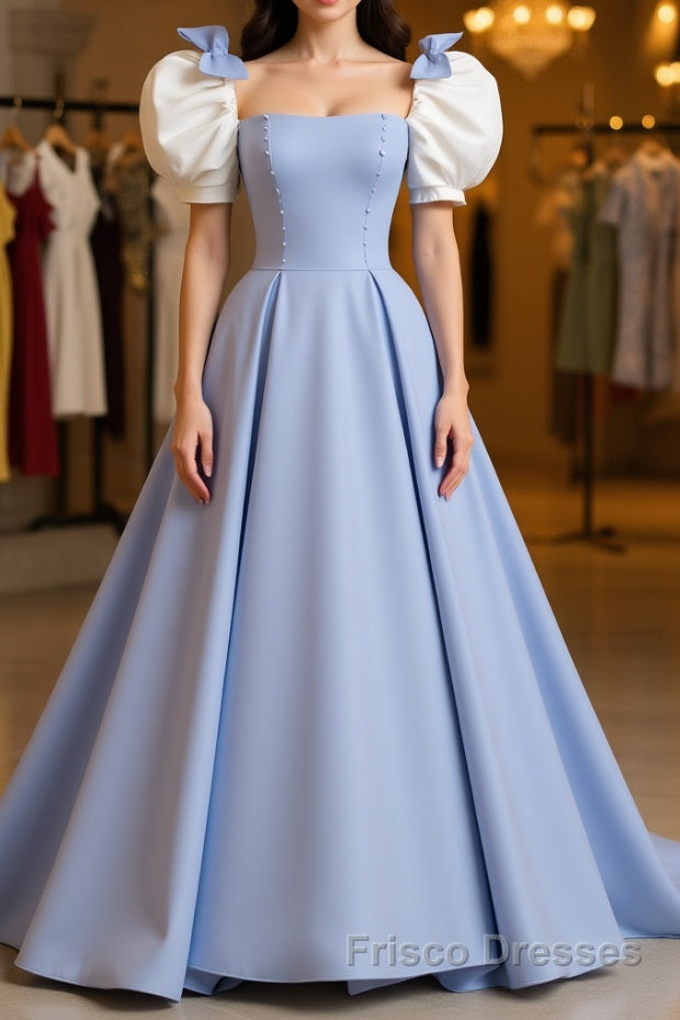 Blue Satin Long Formal Prom Dresses, Blue Formal Graduation Dresses Main image