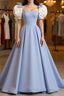 Blue Satin Long Formal Prom Dresses, Blue Formal Graduation Dresses