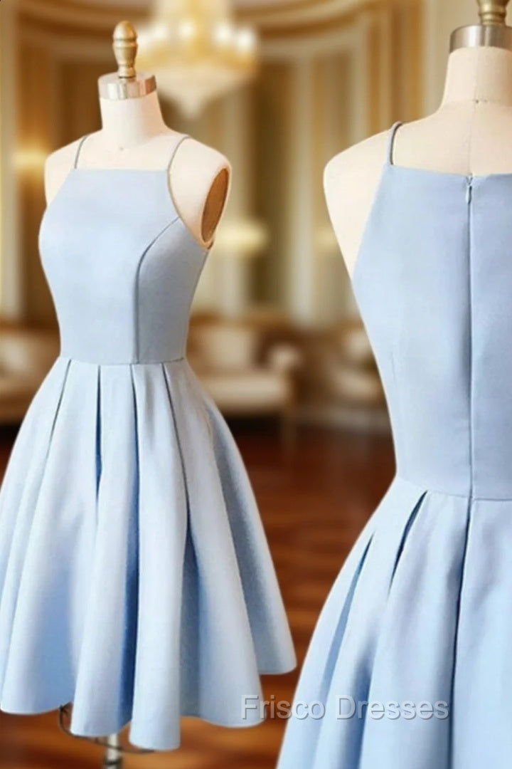 Blue Satin Short Halter Formal Prom Dress Light Blue Short Homecoming Dress Formal Prom Dress shops