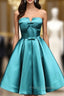 Blue Satin Strapless Bow Homecoming Dress