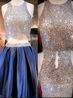 Blue sequin two pieces sparkly off shoulder sexy homecoming prom dress