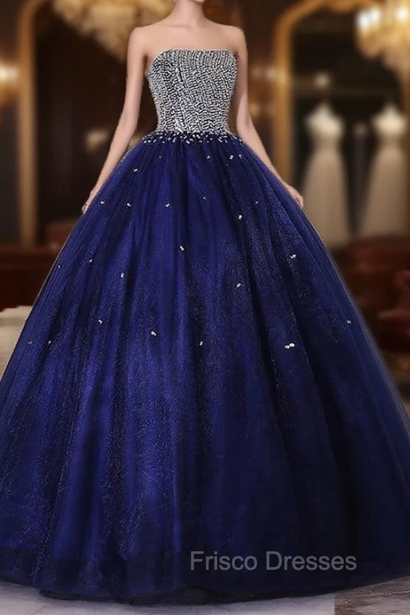 Blue Sequins and Beaded Ball Gown Tulle Lace-up Formal Dress,Blue Evening Dress Party Dress Secondary image