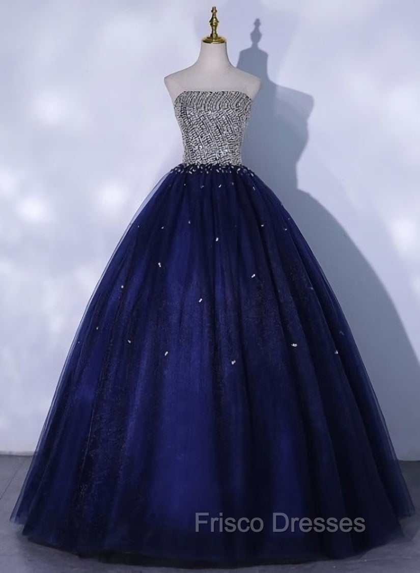 Blue Sequins and Beaded Ball Gown Tulle Lace-up Formal Dress,Blue Evening Dress Party Dress Main image