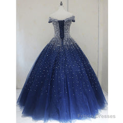 Blue Sequins Ball Gown Off Shoulder Party Dress Blue Sweet 16 Gown prom dresses shops