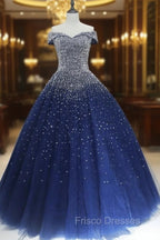 Blue Sequins Ball Gown Off Shoulder Party Dress Blue Sweet 16 Gown Formal Prom Dress shops